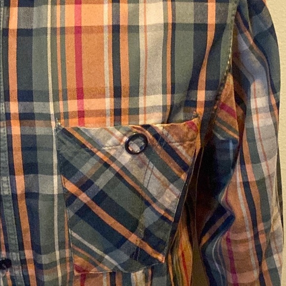 Casual Green and Orange Plaid Button Down Shirt - Picture 5 of 9